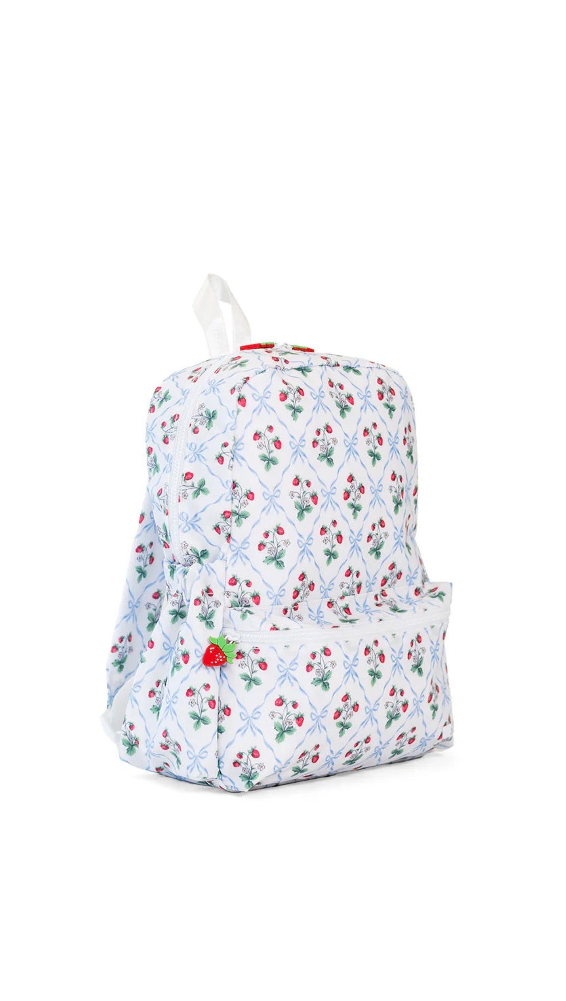 Floral-patterned backpack on a white background