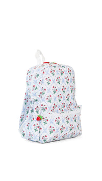 Floral-patterned backpack on a white background