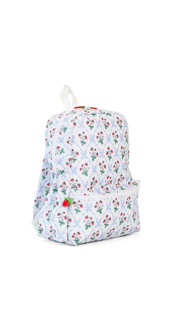 Floral-patterned backpack on a white background