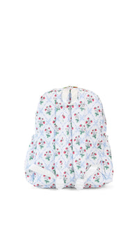Floral-patterned baby backpack on a white background