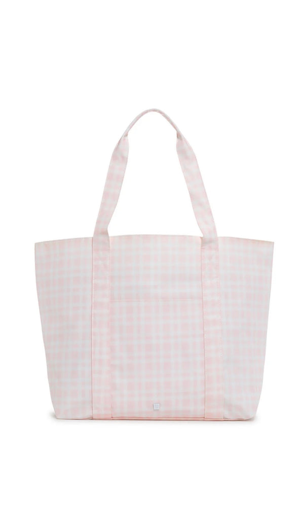 PINK PLAID  tote bag with a subtle pattern on a white background