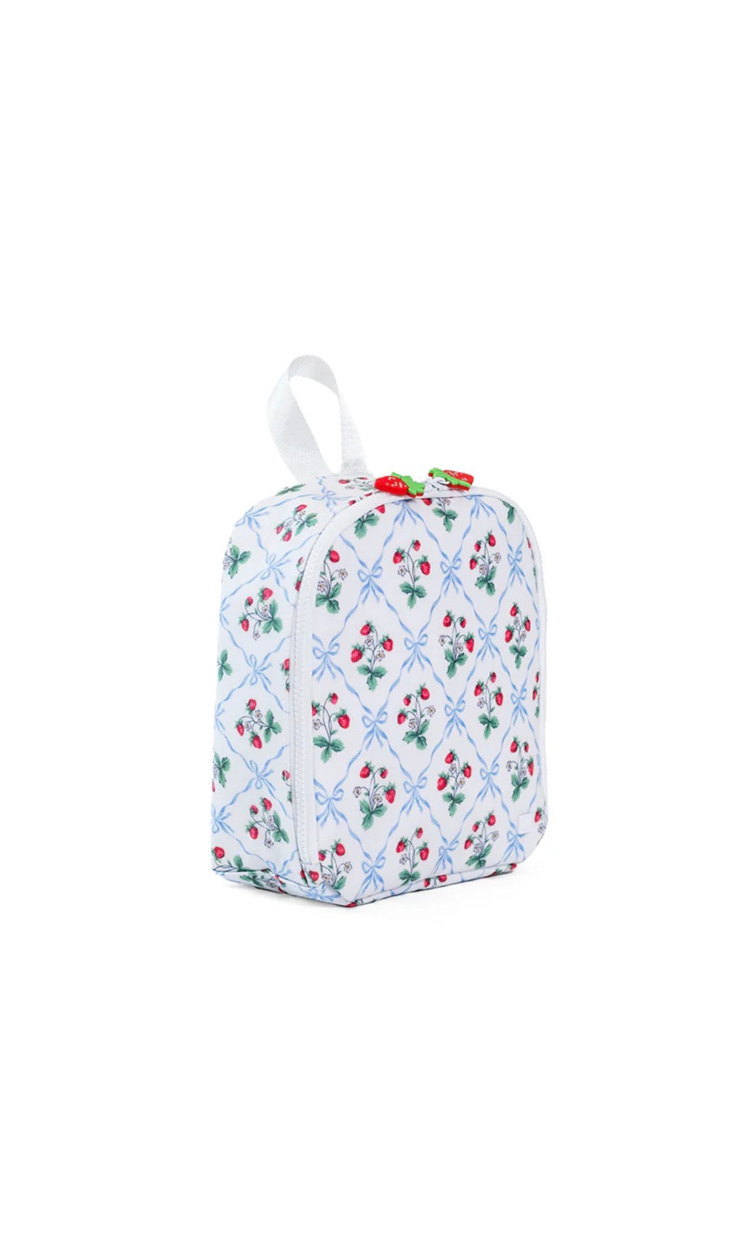Floral-patterned lunch bag on a white background