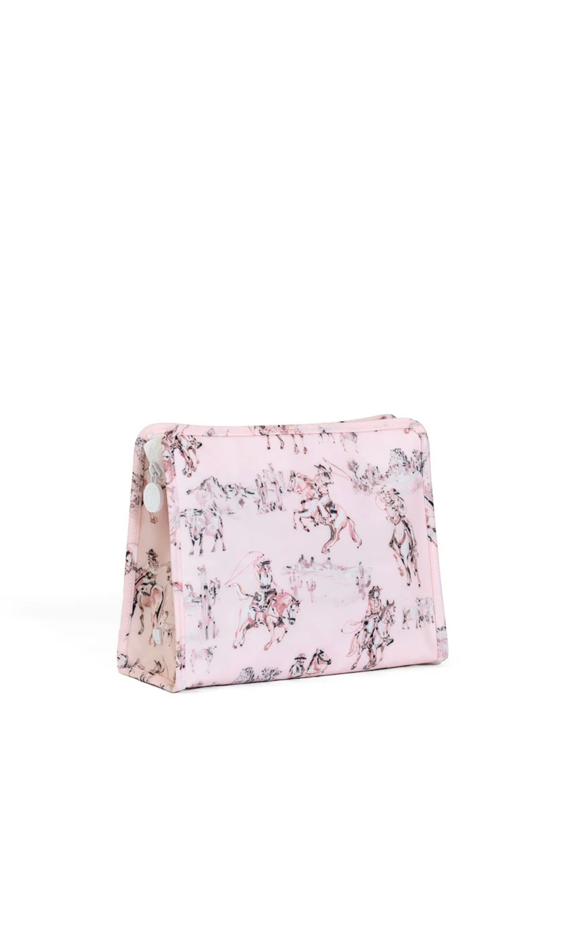 Cowboy toile patterned pouch on a white background