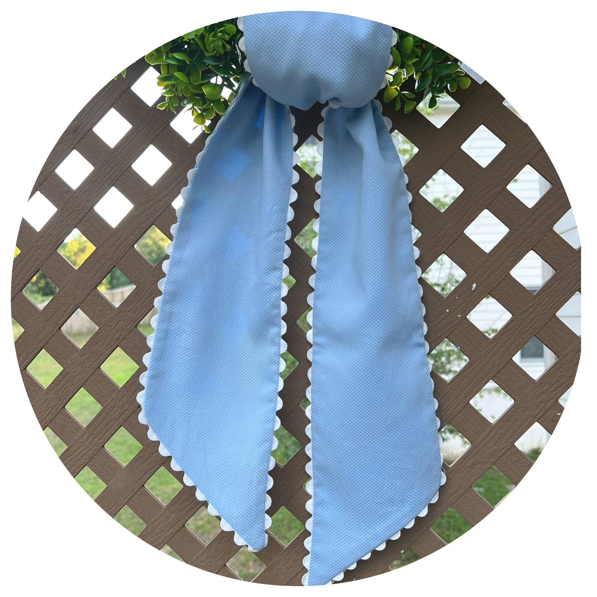 Blue Cotton Pique Sash with Trim : 54 inches / White