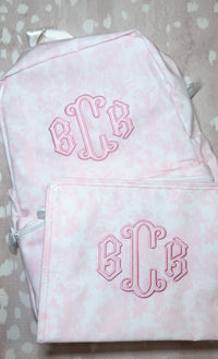 applique pink bunny toile roadie and backpack