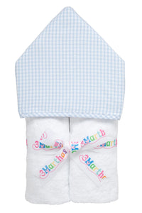 Blue big check hooded towel for kids
