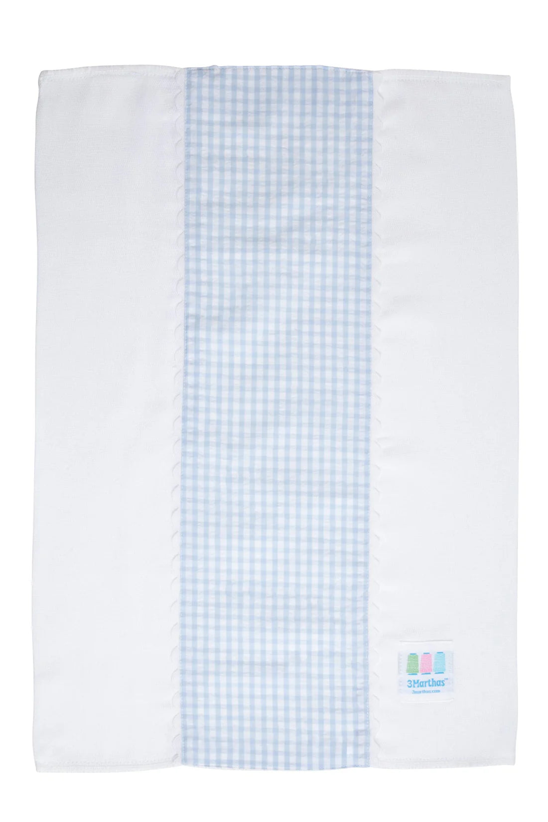Blue big check fancy fabric burp cloth with white trim for baby