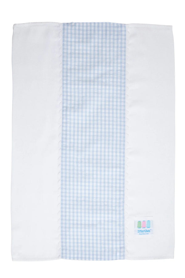 Blue big check fancy fabric burp cloth with white trim for baby