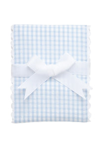 Blue big check fancy fabric burp cloth with white trim for baby