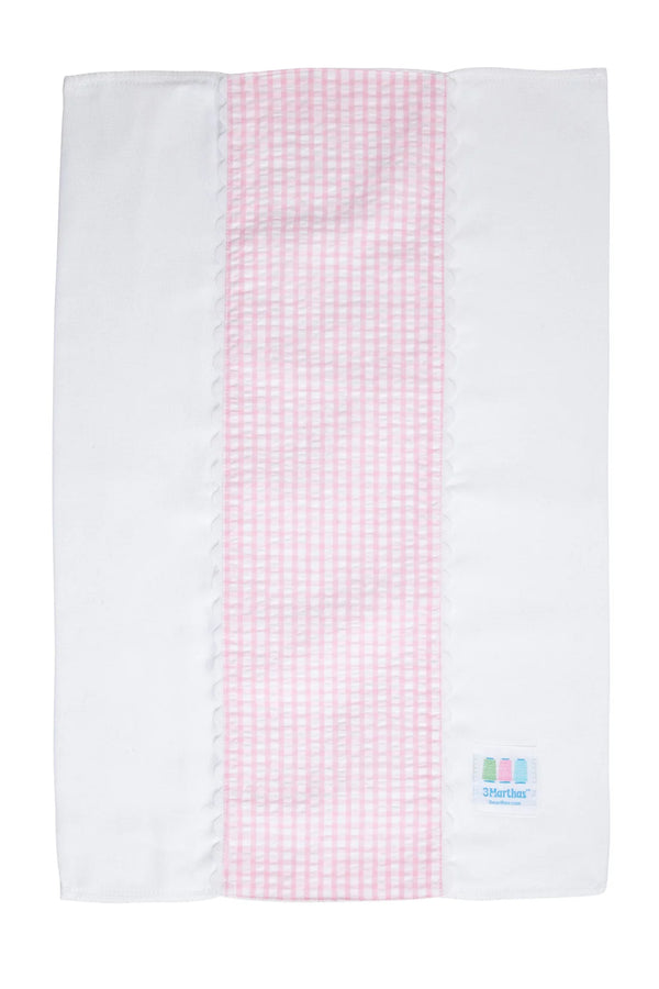 Pink big check fancy fabric burp cloth with white trim for baby