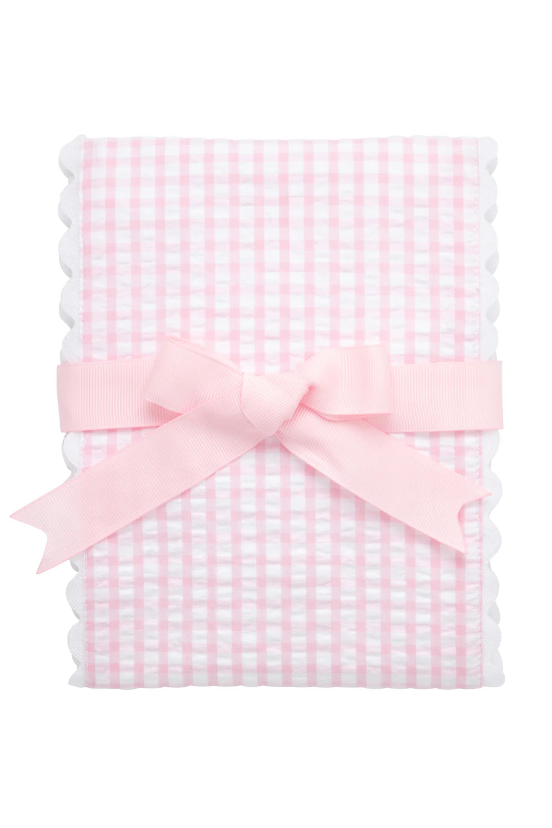 Pink big check fancy fabric burp cloth with white trim for baby