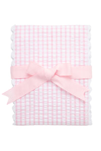 Pink big check fancy fabric burp cloth with white trim for baby