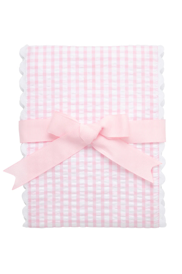 Pink big check fancy fabric burp cloth with white trim for baby