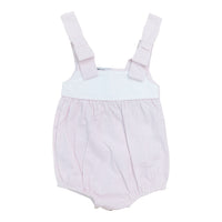 Baby romper with bow shoulders on a white background
