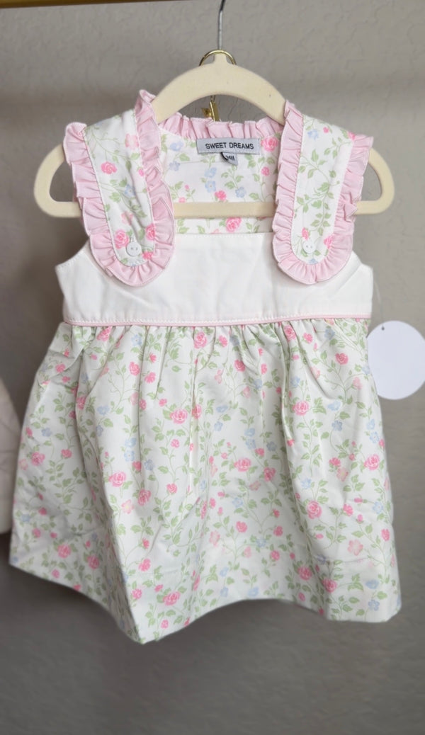 Pink ruffle trim floral bloomer set for baby