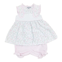 Pink ruffle trim floral bloomer set for baby