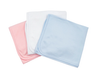 White plain edge baby blanket, available in blue