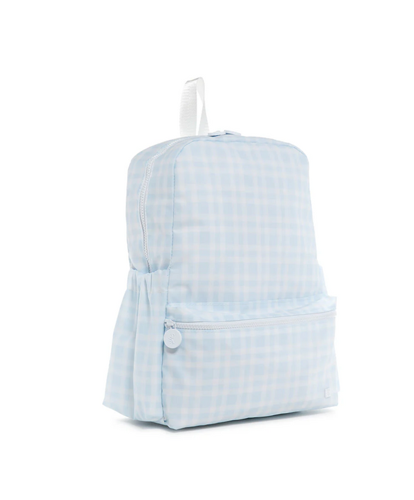 Blue Pimlico plaid TRVL Backpacker bag