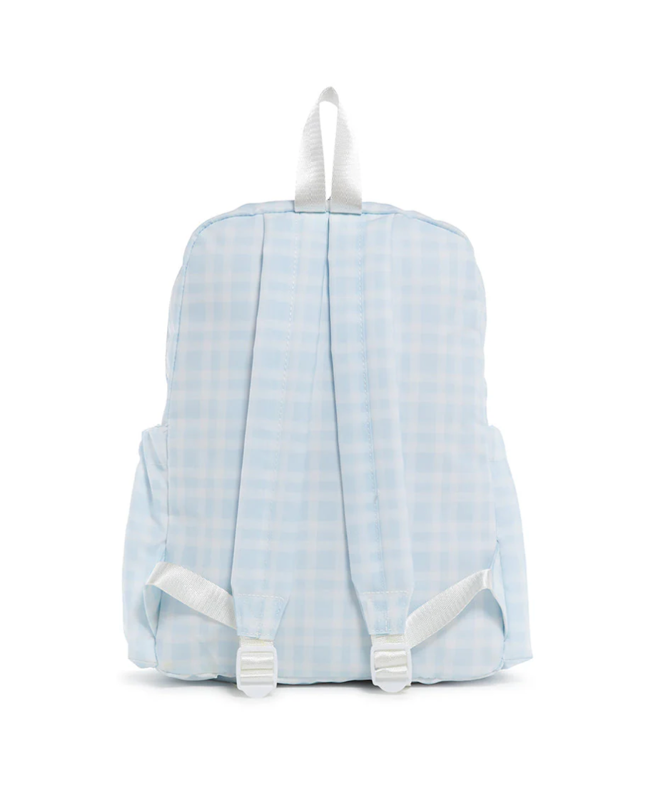 Blue Pimlico plaid TRVL Backpacker bag