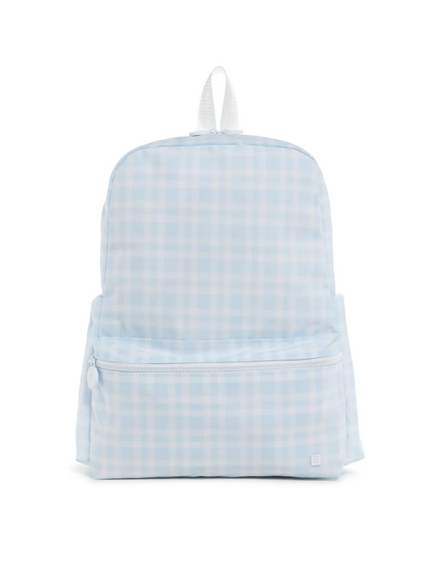 Blue Pimlico plaid TRVL Backpacker bag