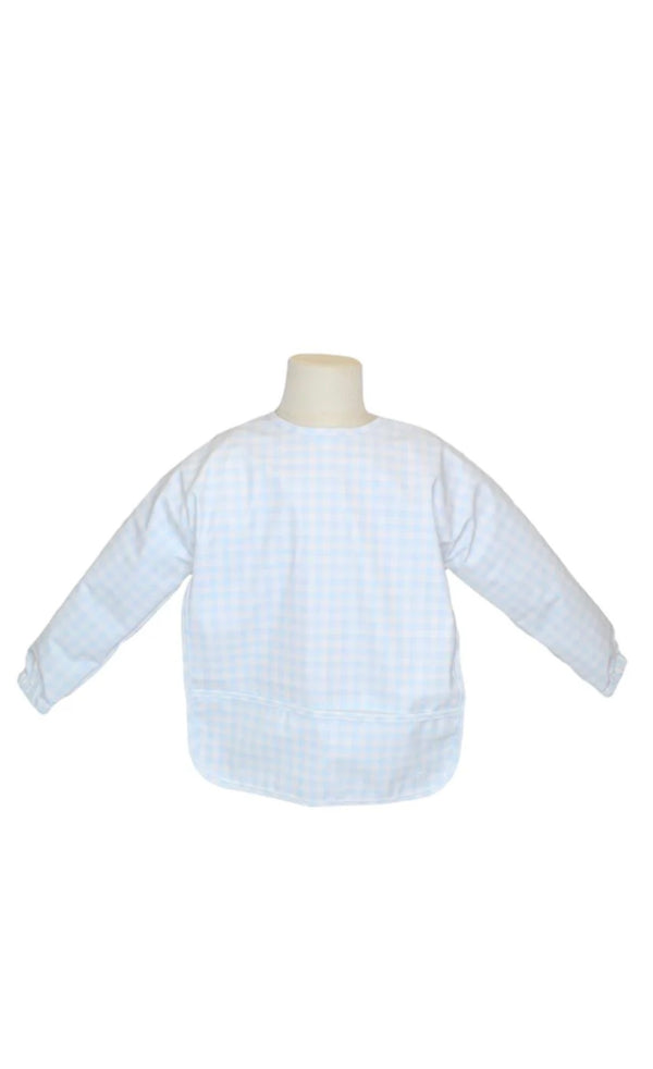 Blue Pimlico plaid TRVL Perfect Smock bib for baby