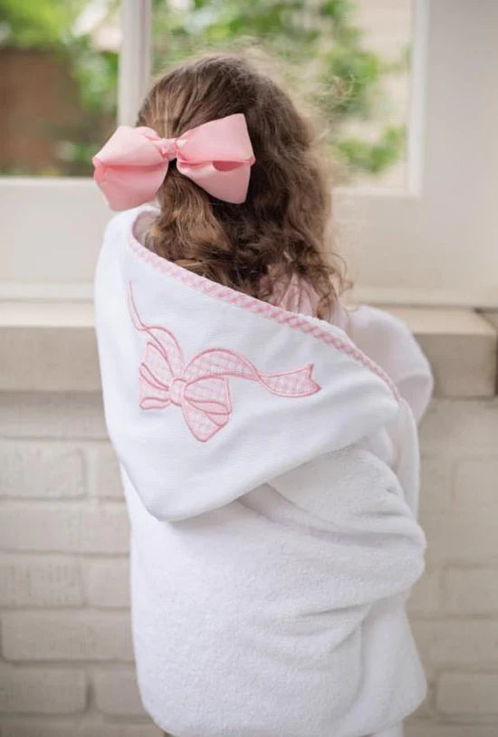 Pink bow print hooded towel for kids