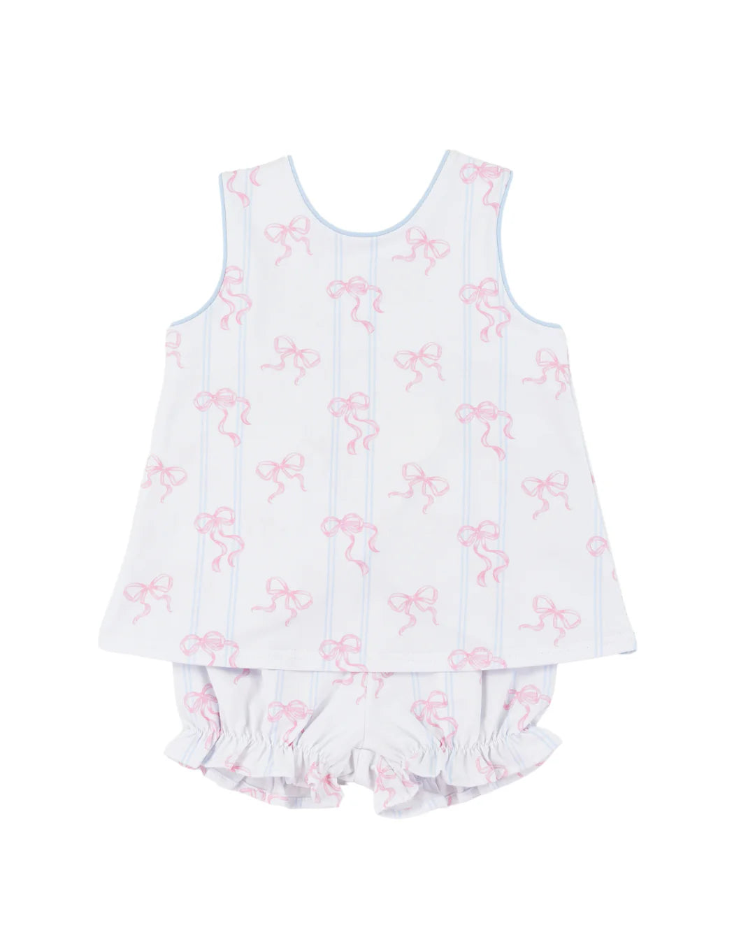 White 2 piece set with pink floral pattern on a white background