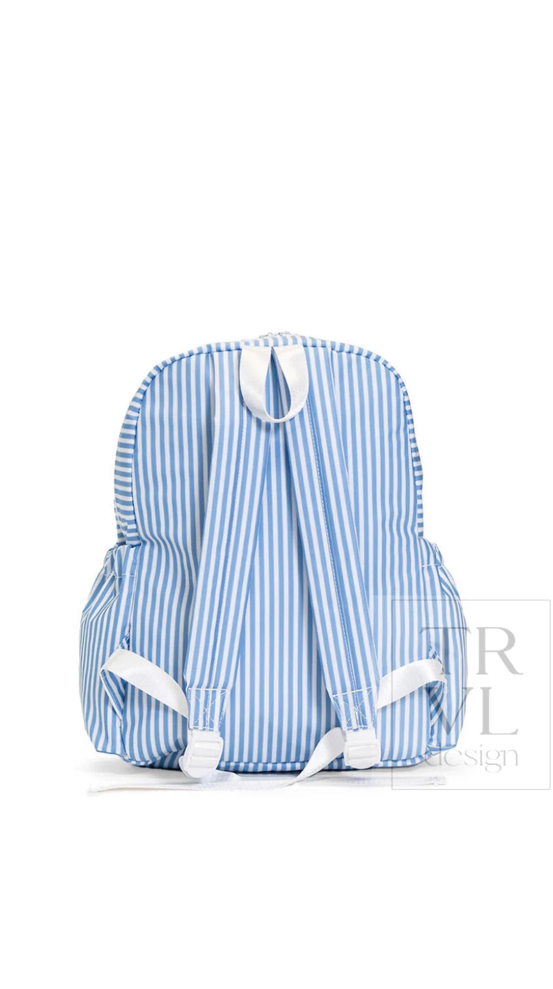Chambray blue Pimlico stripe TRVL Backpacker bag