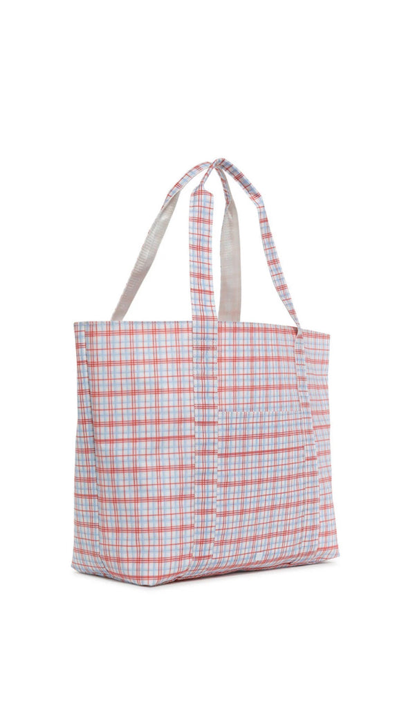 Plaid tote bag on a white background