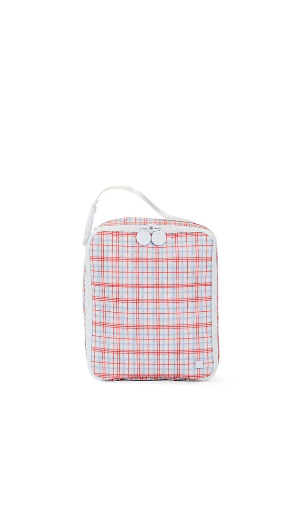 Red plaid TRVL Bring It lunch bag