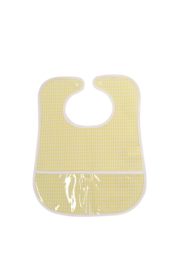 Buttercup yellow gingham clean up bib for baby