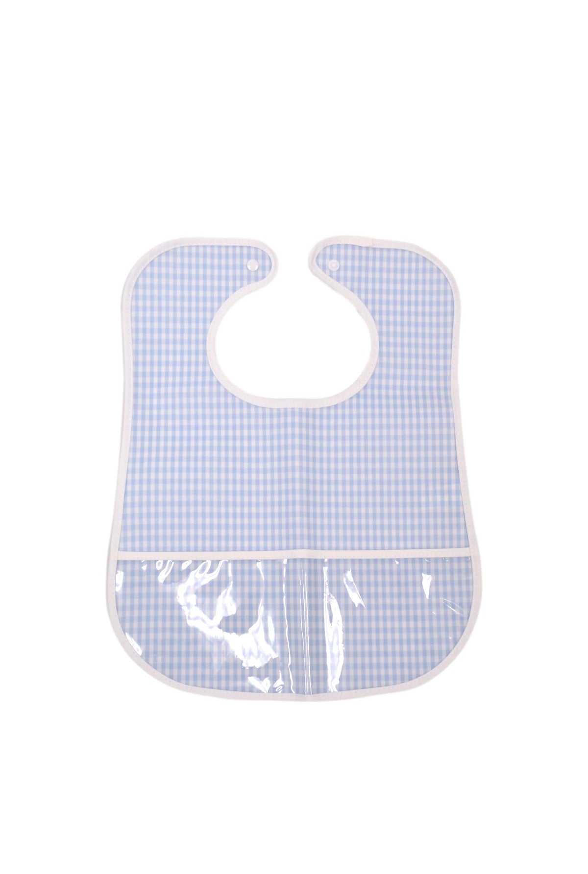 Mist blue gingham clean up bib for baby