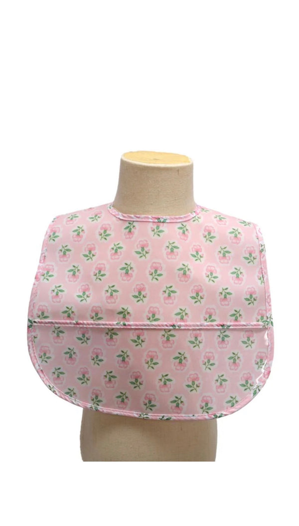 Pink petite fleur floral clean up bib for baby