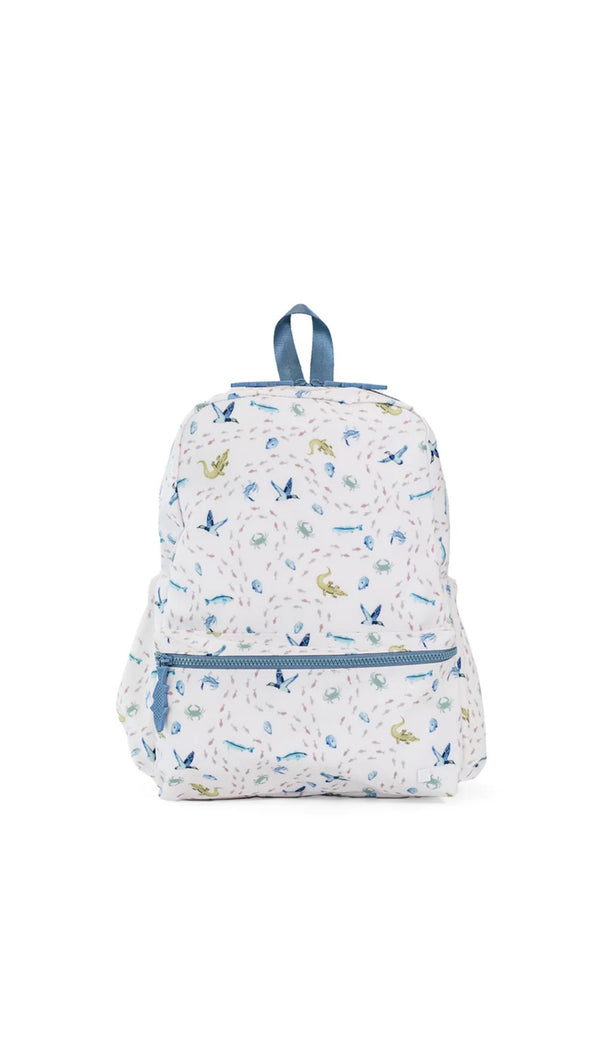 Blue coastal tides print TRVL Backpacker bag