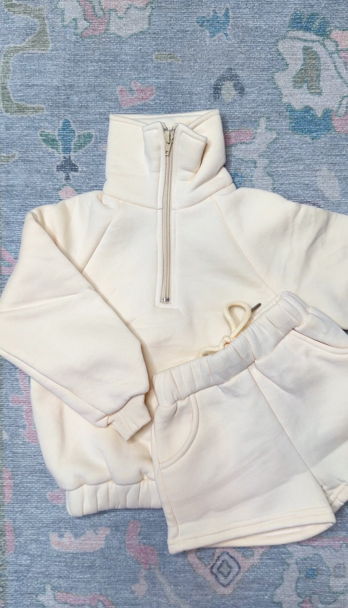 Cream quarter zip short set for baby