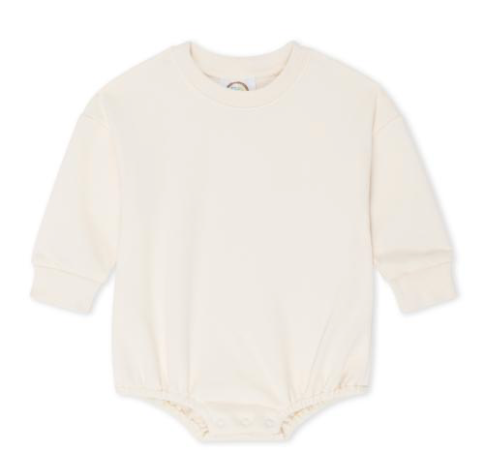 Cream cotton sweatshirt bubble romper for baby