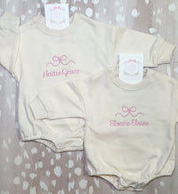 Cream cotton sweatshirt bubble romper for baby