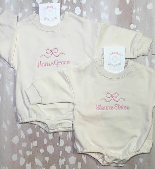 Cream cotton sweatshirt bubble romper for baby