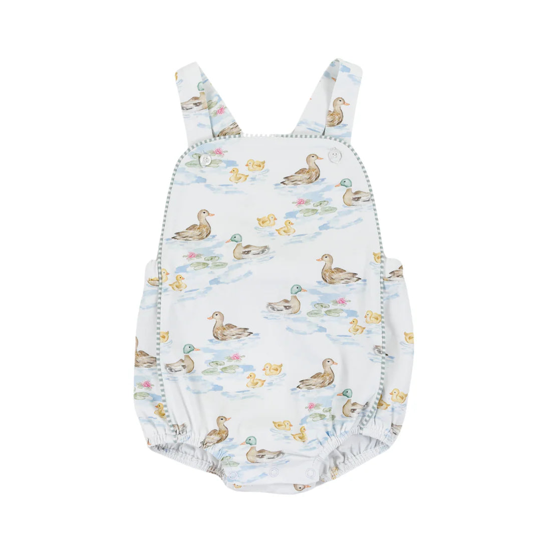 Baby romper with duck pattern on a white background