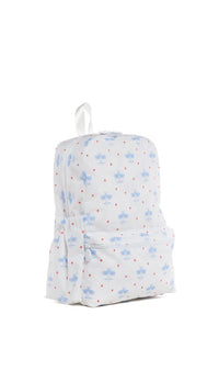Backpack with blue  airplane pattern on a white background