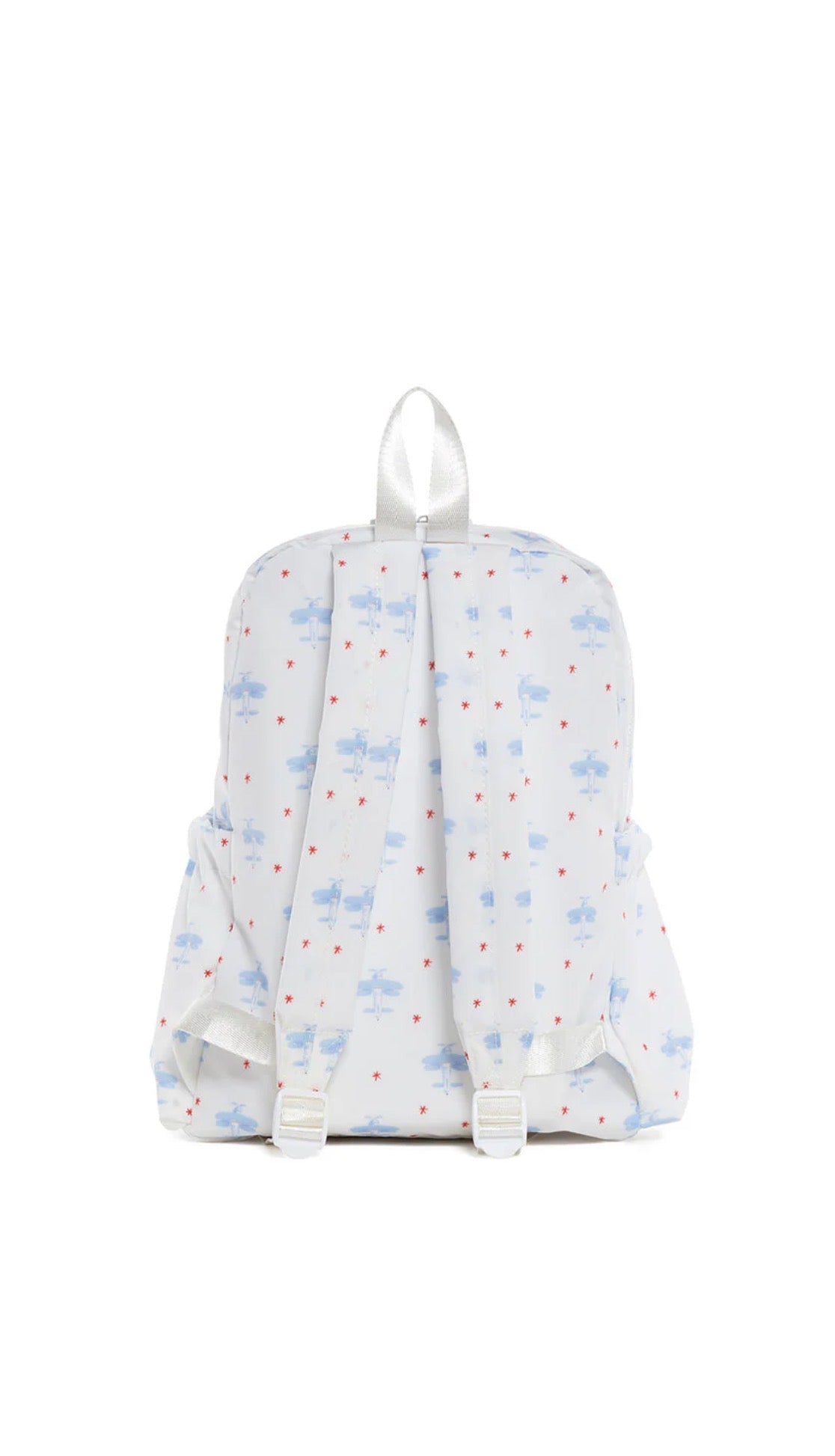 Backpack with airplane and star pattern on a white background