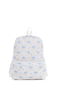 BACKPACK WITH BLUE AIRPLANE PATTERN ON A WHITE BACKGROUND