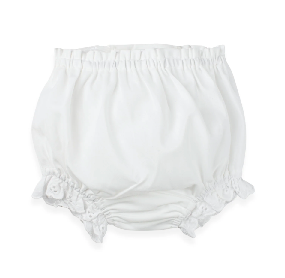 White eyelet trim double seat diaper cover for baby