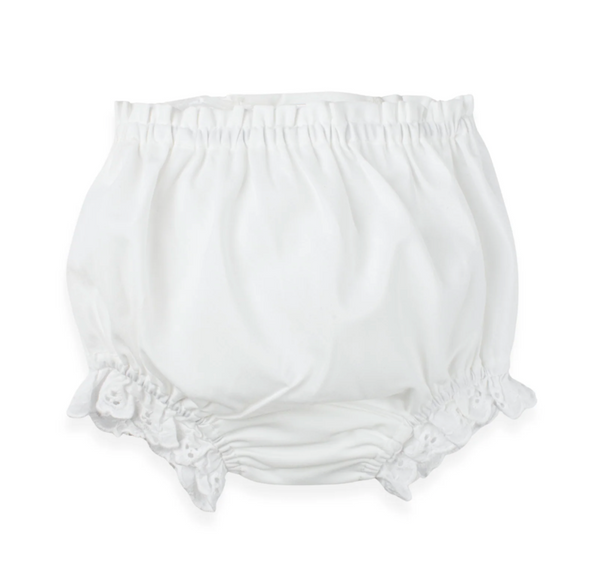 White eyelet trim double seat diaper cover for baby