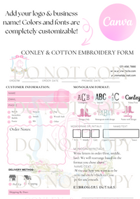 Embroidery order form template