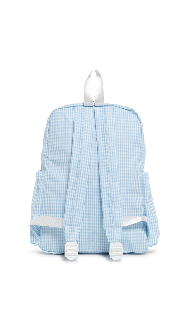 Mist blue gingham TRVL Backpacker bag