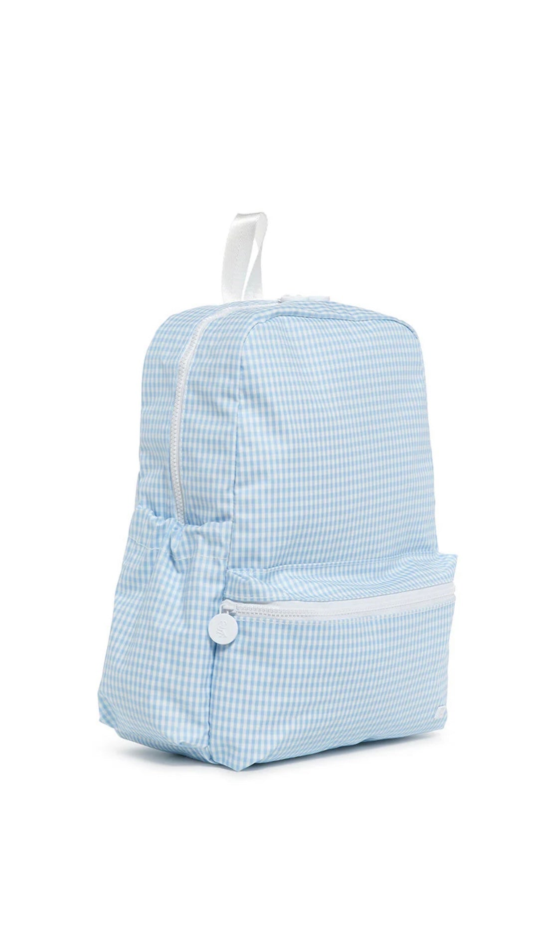 Mist blue gingham TRVL Backpacker bag