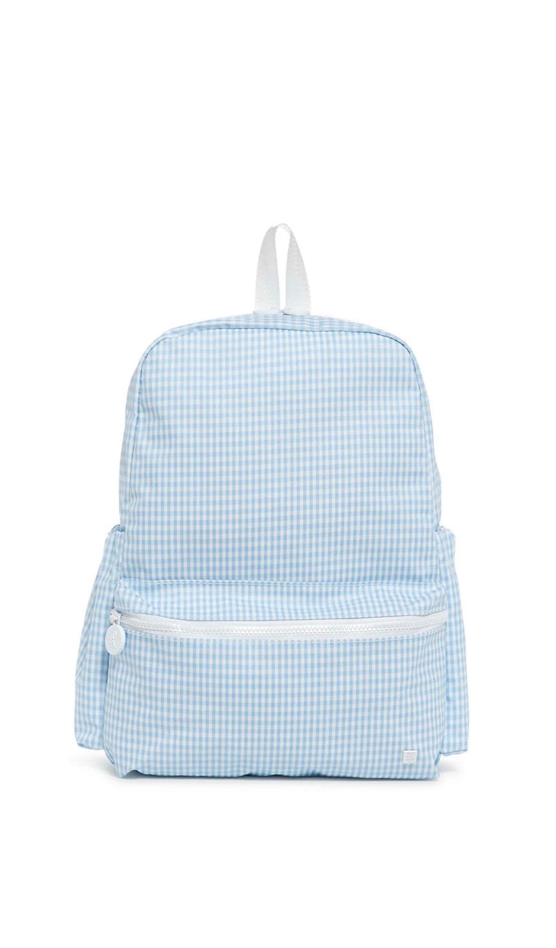 Mist blue gingham TRVL Backpacker bag