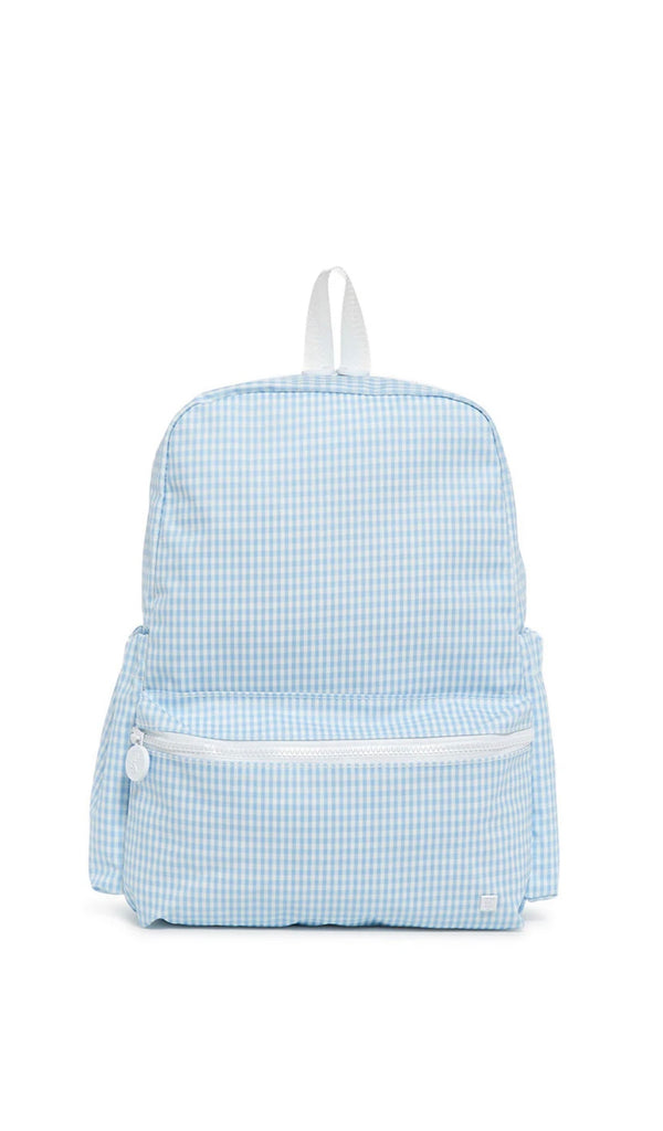 Mist blue gingham TRVL Backpacker bag