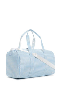 Mist blue gingham TRVL Weekender duffel bag